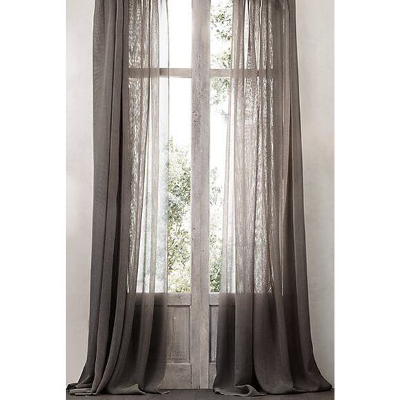 NEW! Hardware Italian Linen Mesh Sheer Drapery- GRAY, 50" X 120" - Picture 3 of 8